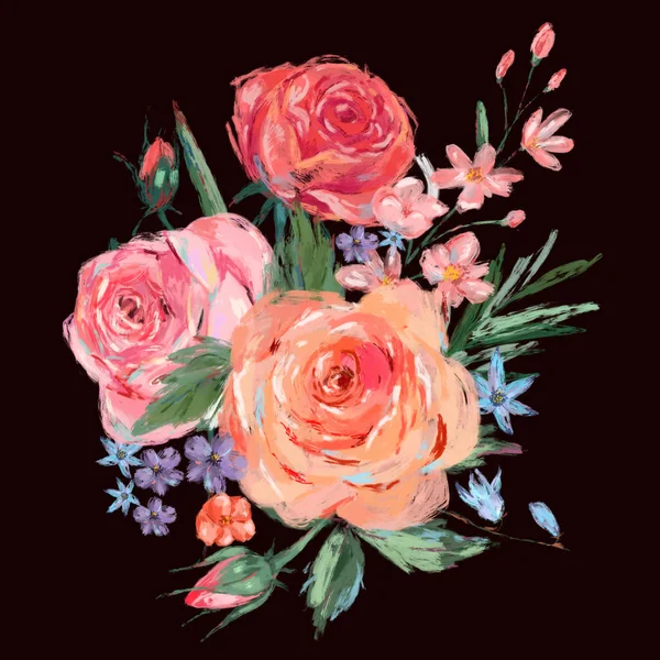 复古束粉色玫瑰 — 图库照片