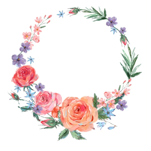 Vintage floral wreath of pink roses — Stock Photo, Image