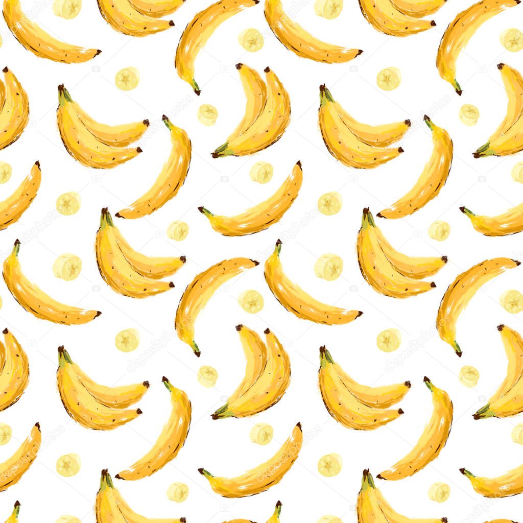 Seamless summer banana abstract pattern, Digital art, Food illustration isolated on white background
