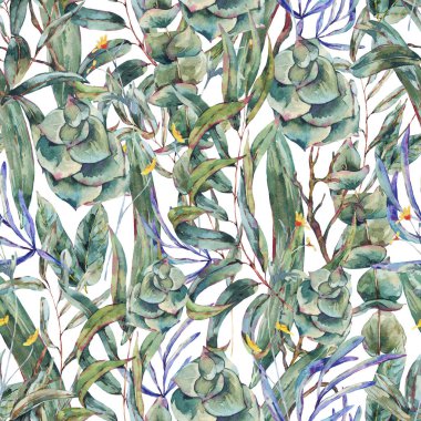 Sulu boya Dikişsiz desen, yeşil tropikal yaprak