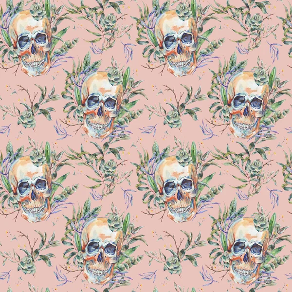 Watercolor seamless pattern of skull — Stock Photo, Image
