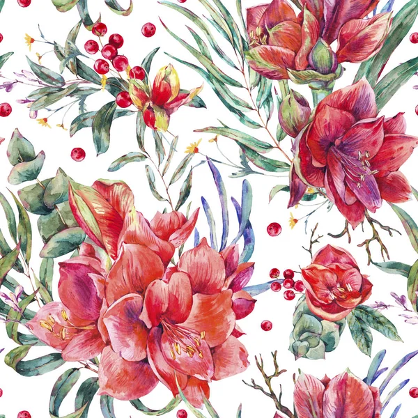 Акварель пухнастий квітковий безшовний візерунок з червоних квітів — стокове фото
