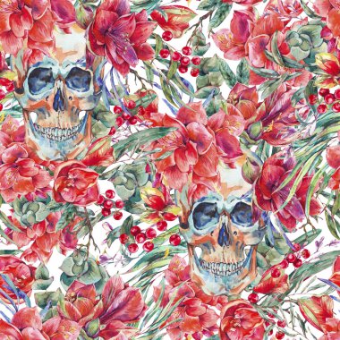 Kafatası ile sulu boya Dikişsiz desen