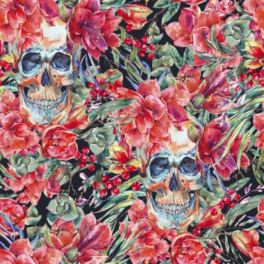 Kafatası ile sulu boya Dikişsiz desen