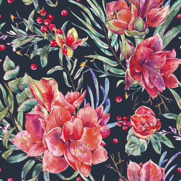 赤い花の水彩画ぼろぼろ花柄シームレス パターン — ストック写真