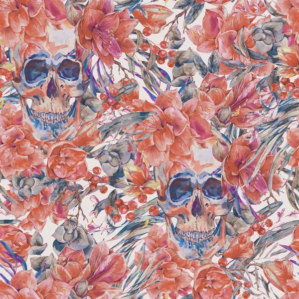 Kafatası ile sulu boya Dikişsiz desen