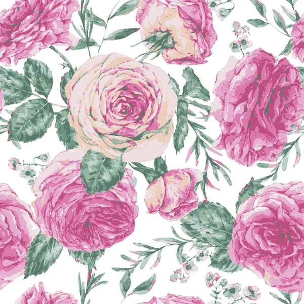 Tarjeta de felicitación floral vintage vectorial con rosas rosadas — Vector de stock