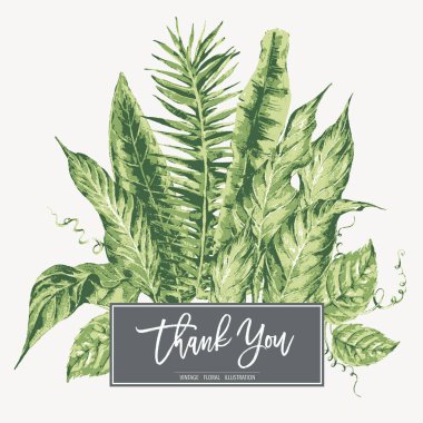 Vektör şablon kartı yeşil tropikal yaprak