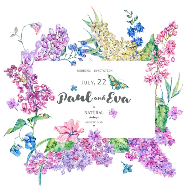 Vector vintage floral cartão de saudação com lilás rosa —  Vetores de Stock