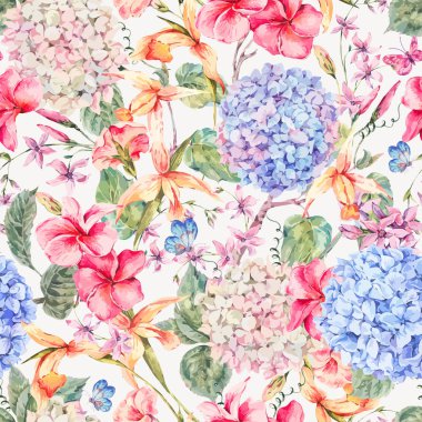 Ortanca, orkide ile vektör vintage çiçek tebrik kartı