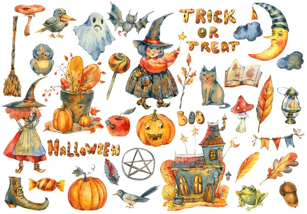 Akwarela Halloween Party ilustracja na białym tle — Zdjęcie stockowe