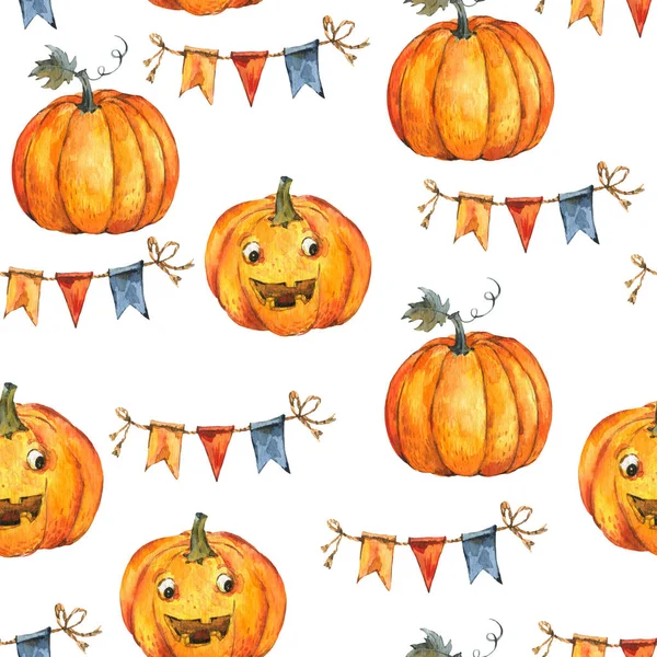 Aquarell-Halloween-Party nahtloses Muster auf weißem Hintergrund — Stockfoto