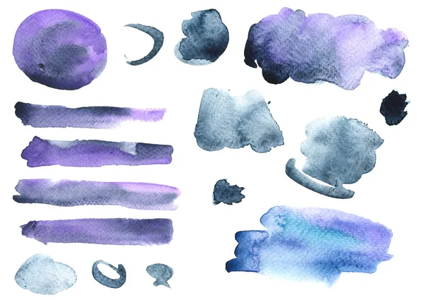 Абстрактный синий монохромный акварельный набор пятен — стоковое фото