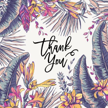 Vektör tebrik kartı tropikal yaprak, egzotik doğal vintage 