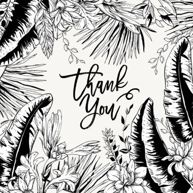 Vektör tek renkli tebrik kartı tropikal yaprak, 