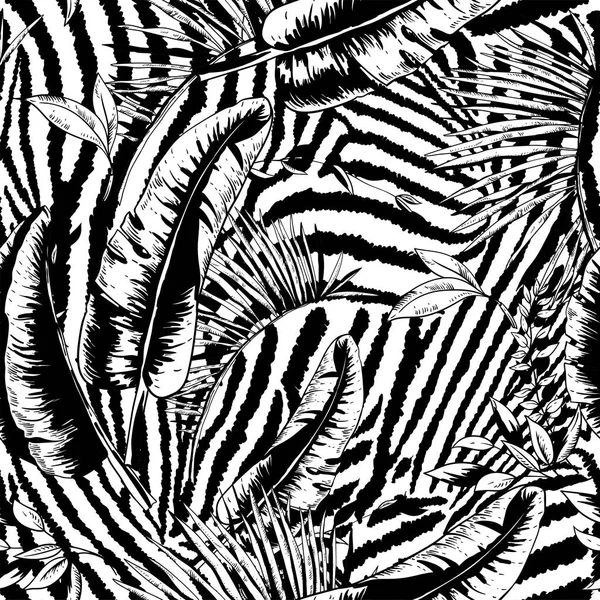 Vector seamless pattern of tropical leaves, Exotic natural backgraund — Διανυσματικό Αρχείο