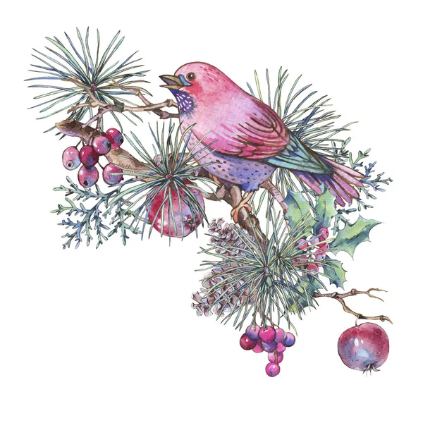 Carte de voeux florale vintage de Noël, décoration de Nouvel An avec — Photo
