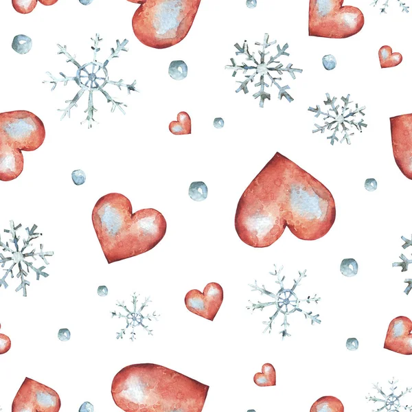 День святого Валентина акварели естественный бесшовный узор с красным сердцем — стоковое фото