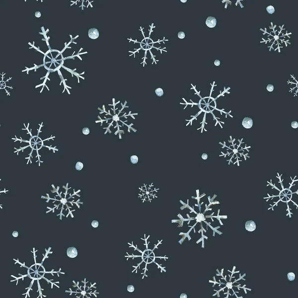 Watercolor winter seamless pattern with snowflakes, hand painted — Stock Photo, Image