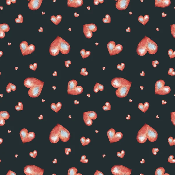 Valentijnsdag aquarel naadloze patroon met rood hart, vintage — Stockfoto