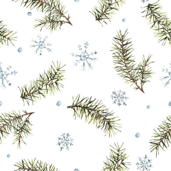 Kış suluboya Noel seamless modeli ağaç dalları ile — Stok fotoğraf