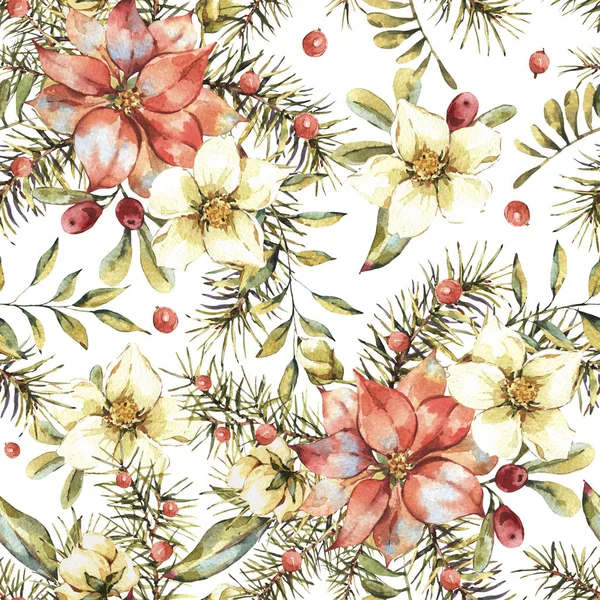Patrón sin costura floral vintage de acuarela, decoración de año nuevo — Foto de Stock
