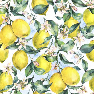 Suluboya vintage seamless modeli, meyve limon dalı