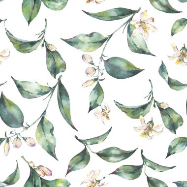 Yeşil yaprakları ile suluboya sorunsuz egzotik arka plan