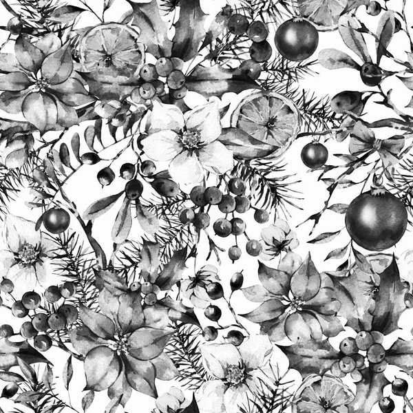 Ακουαρέλα Vintage Floral μοτίβο άνευ ραφής, νέο έτος διακόσμηση — Φωτογραφία Αρχείου