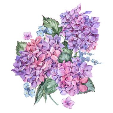 Çiçek açan Hyd yaz suluboya Vintage çiçek tebrik kartı