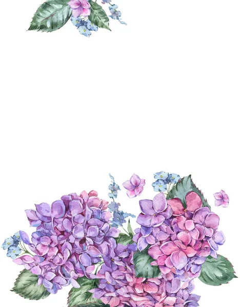 Tarjeta de felicitación floral vintage de acuarela de verano con Hyd floreciente — Foto de Stock