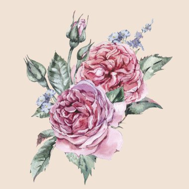 Klasik suluboya Vintage tebrik kartı, suluboya Bo çiçek