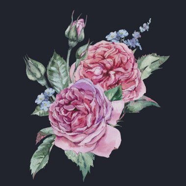 Klasik suluboya Vintage tebrik kartı, suluboya Bo çiçek