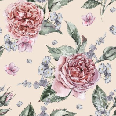 Klasik suluboya Vintage çiçek Seamless modeli