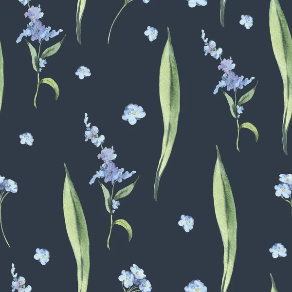Акварель винтажный цветочный бесшовный узор с голубыми полевыми цветами — стоковое фото