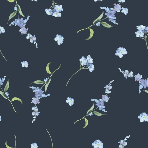 Patrón sin costura floral vintage acuarela con flores silvestres azules —  Fotos de Stock