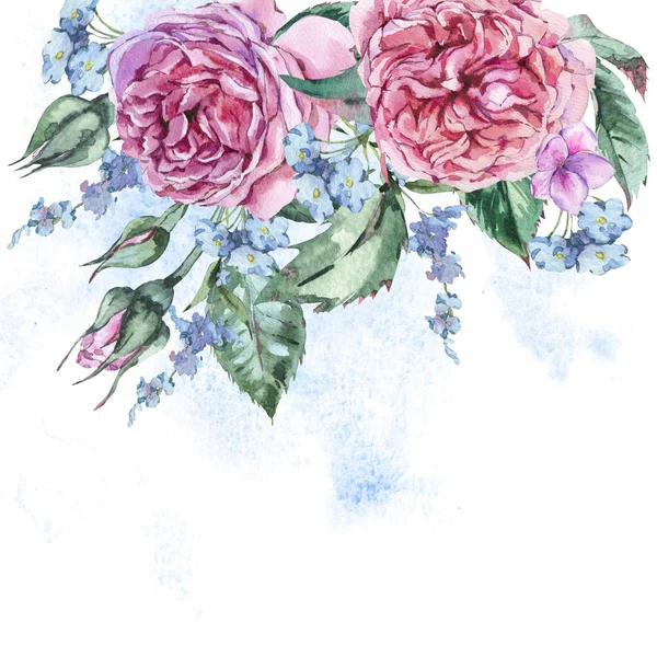 Klassieke aquarel Vintage bloemen Greeting Card, aquarel Bo — Stockfoto