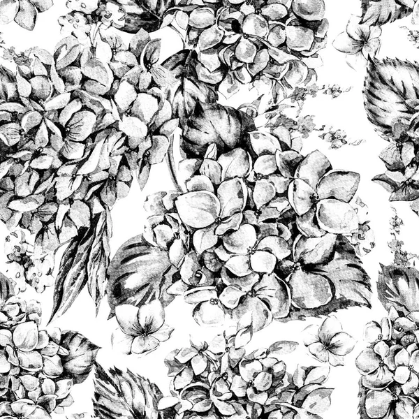 Summer MonochromeWatercolor Vintage Floral Seamless Pattern with — Stock Photo, Image