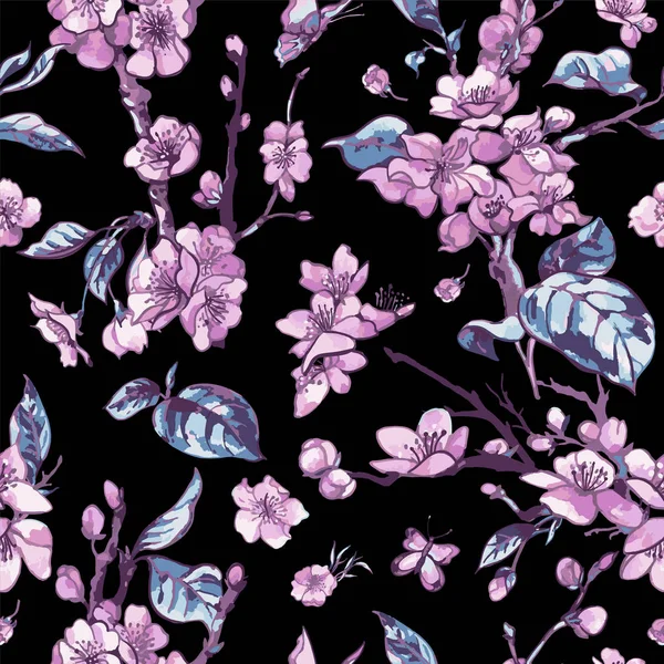 Άνοιξη χωρίς ραφή πρότυπο διάνυσμα, vintage floral ανθοδέσμη με ροζ — Διανυσματικό Αρχείο