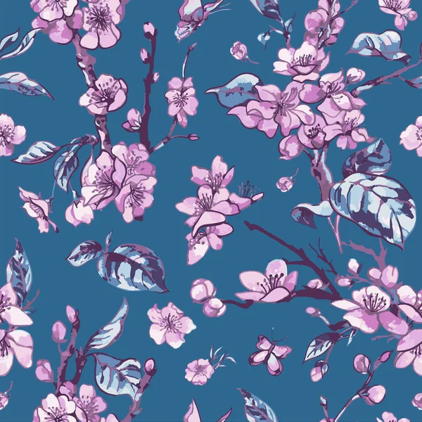 Векторная весна бесшовный узор, винтажный цветочный букет с розовым — стоковый вектор