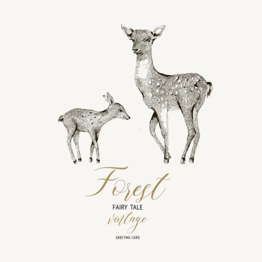 Sevimli geyik, Noel dekorasyonu, karikatür tatil illüstrasyon vektör siyah beyaz kış vintage kartı 