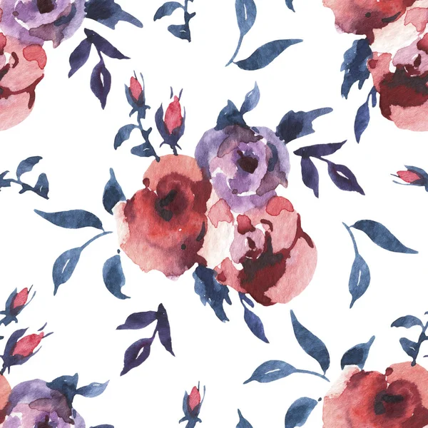 バラと野の花の水彩画ヴィンテージのシームレスなパターン — ストック写真