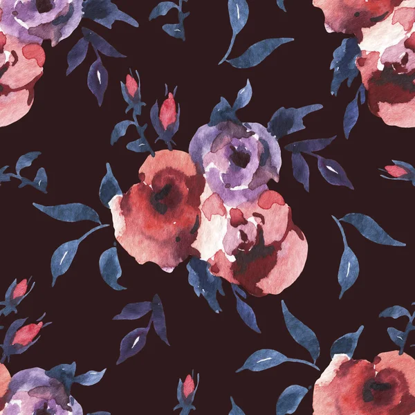 Vintage akvarell Seamless Pattern a rózsa és a vadvirágok — Stock Fotó