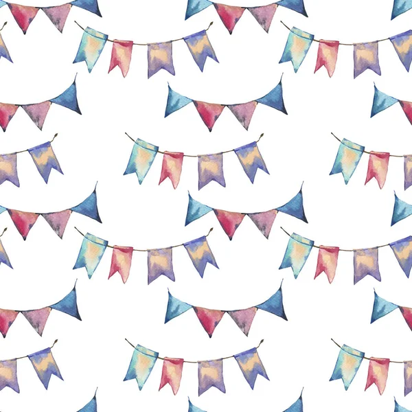 Watercolor seamless abstract pattern with colorful party garland — Stock Photo, Image