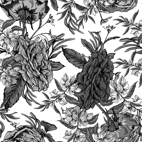 Vecteur vintage roses et fleurs sauvages motif sans couture — Image vectorielle