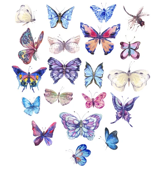 Акварельні метелики старовинна листівка, ультрафіолетовий метелик — стокове фото