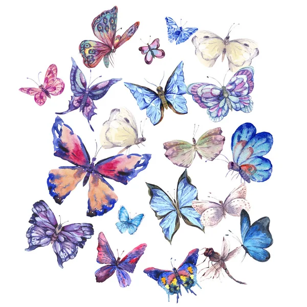 Akvarell fjärilar Vintage kort, ultraviolett fjäril — Stockfoto