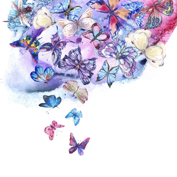 Watercolor butterflies vintage card, Ultraviolet butterfly — Stock Photo, Image