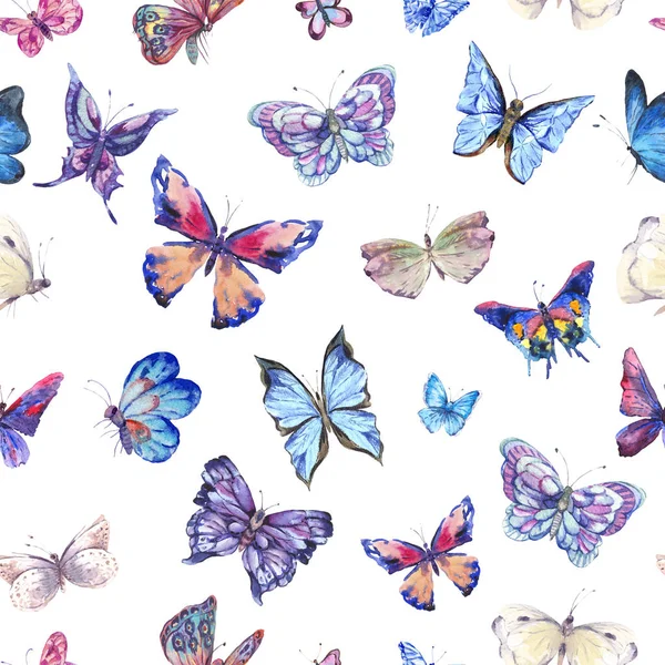 Watercolor butterflies vintage seamless pattern, Colorful nature — Stock Photo, Image