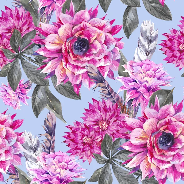 Tropische Aquarell nahtlose Muster von Vintage-Blumen. exotisch — Stockfoto